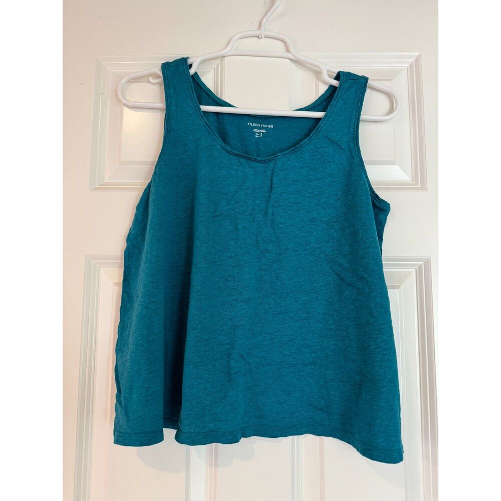 Women's EILEEN FISHER Organic Linen Tank Top in Teal, Size Small
